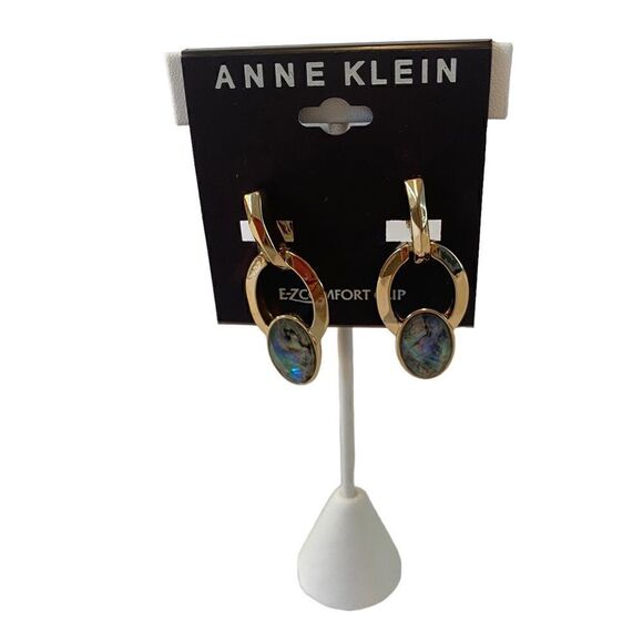 Anne Klein E-Z Comfort Clip Earrings in Gold & Faux Faceted Abalone. - Picture 1 of 6